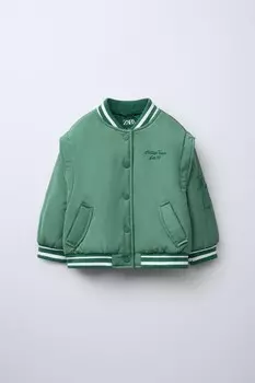 Куртка-бомбер с вышитым лозунгом ZARA, зеленый