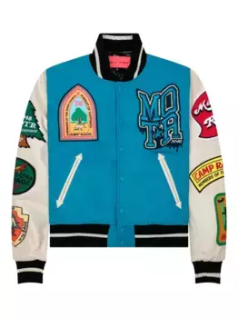 Куртка-бомбер с вышитыми кожаными рукавами MEMBERS OF THE RAGE, синий