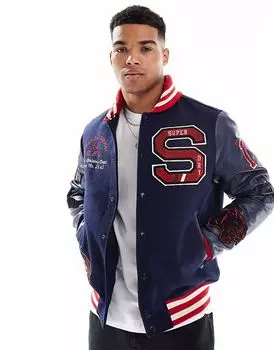 Куртка-бомбер с заплатками колледжа Superdry в цвете Atlantic Navy 2
