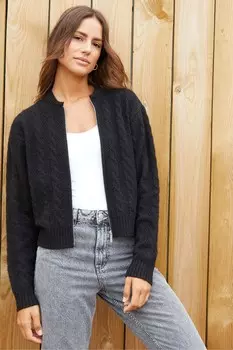 Куртка бомбер с застежкой молнией и узором «косичка» Threadbare, черный