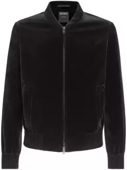 Куртка-бомбер с застежкой-молнией из бархата Zegna, черный