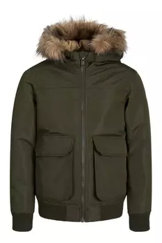 Куртка бомбер со съемной меховой отделкой Jack & Jones Junior, зеленый