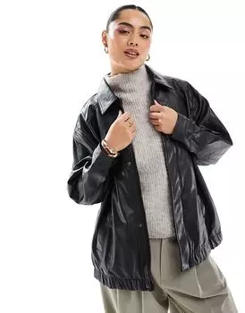 Куртка-бомбер STR из искусственной кожи черного цвета Stradivarius