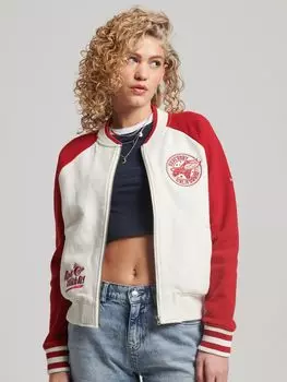 Куртка-бомбер Superdry Script Collegiate, кремовый/белый/красный