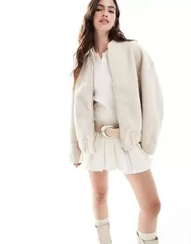 Куртка-бомбер свободного кроя из ткани букле кремового цвета Vila