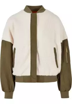Куртка-бомбер URBAN CLASSICS " Urban Classics Women's Ladies Oversized Sherpa Mixed Bomber Jacket" (1 шт.), без капюшона, белый