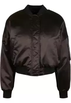Куртка-бомбер URBAN CLASSICS " Urban Classics Women's Ladies Short Oversized Satin Bomber Jacket" (1 шт.), без капюшона, черный