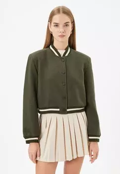 Куртка-бомбер VARSITY CROP ROUND COLLAR SNAP BUTTON CLOSURE Koton, цвет khaki