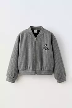 Куртка-бомбер в полоску с нашивкой ZARA, серый