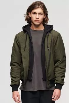 Куртка-бомбер в стиле милитари MA1 с капюшоном Superdry, зеленый