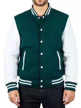 Куртка-бомбер в стиле «Varsity» из шерсти с рукавами из натуральной кожи и бейсбольным пальто для колледжа TruClothing, белый