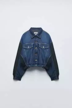 Куртка-бомбер Zara Contrast Denim, синий