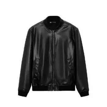Куртка-бомбер Zara Faux Leather, черный