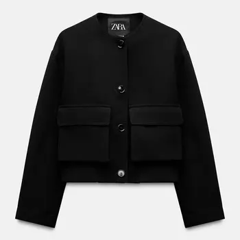 Куртка-бомбер Zara из коллекции ZW с карманами, черный