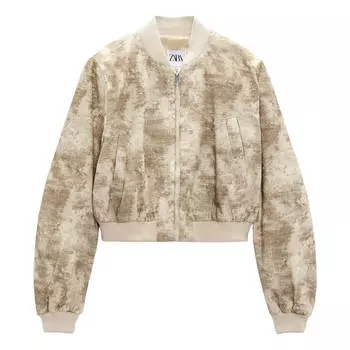 Куртка-бомбер Zara Printed Cropped, бежевый