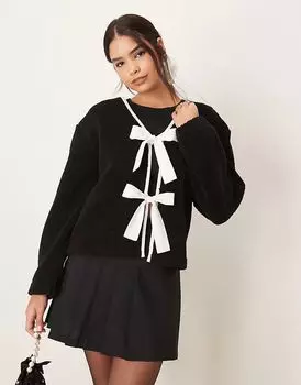 Куртка борг с деталями в виде галстука-бабочки черного цвета ASOS DESIGN