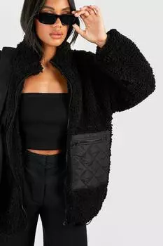 Куртка борга с карманами boohoo, черный