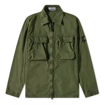 Куртка brushed cotton 2-pocket shirt jacket 'olive' Stone Island, зеленый
