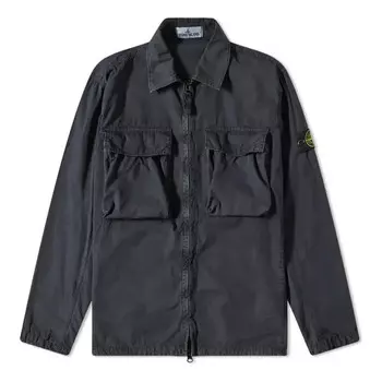 Куртка brushed cotton 2-pocket shirt jacket 'charcoal' Stone Island, черный