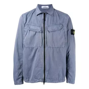 Куртка brushed cotton canvas zip overshirt 'dark blue' Stone Island, синий