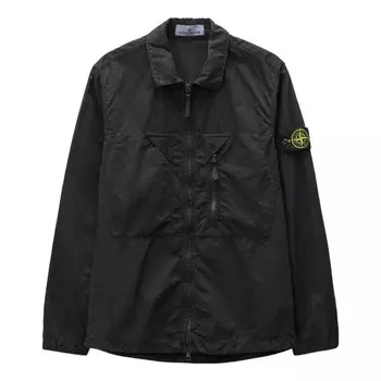 Куртка brushed cotton canvas zip shirt jacket 'black' Stone Island, черный