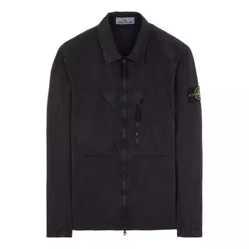 Куртка brushed cotton canvas zip shirt jacket 'charcoal' Stone Island, черный