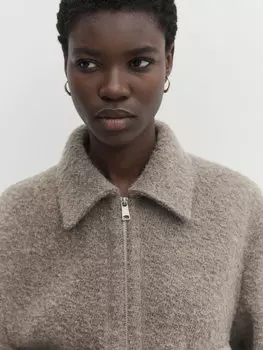 Куртка-букле на молнии и карманах Massimo Dutti, серо-коричневый