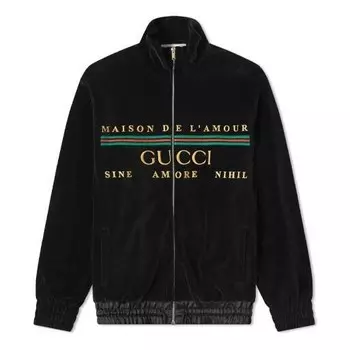 Куртка chenille embroidered zip up black jacket Gucci, черный