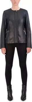 Куртка Cole Haan Collarless Leather Jacket, черный