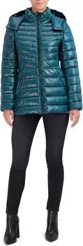 Куртка Cole Haan Pearlized Faux Down Jacket with Removable Hood, цвет Emerald
