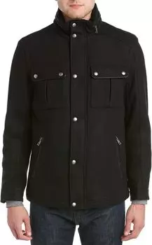 Куртка Cole Haan Wool Melton Stand Collar Jacket With Patch Pockets, черный