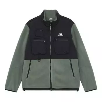 Куртка colorblock logo sports stand collar polar fleece jacket black green New Balance, черный