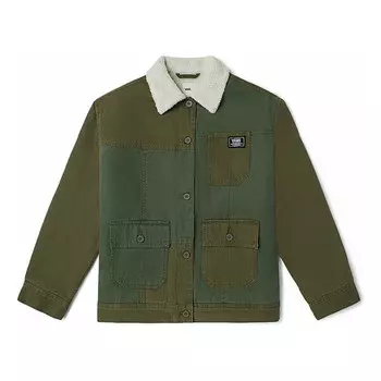 Куртка contrast color stitching lapel cargo logo jacket couple style green Vans, зеленый
