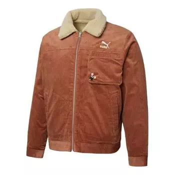 Куртка cord embroidered logo reversible corduroy jacket brown Puma, коричневый