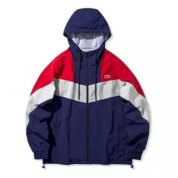 Куртка цветные с капюшоном и завязками свободная куртка Li-Ning, синий