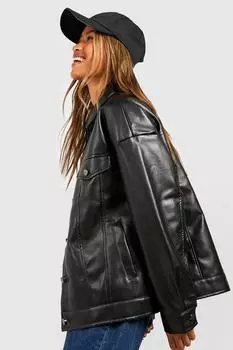 Куртка дальнобойщика из искусственной кожи boohoo, черный