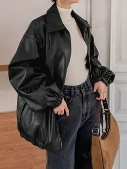 Куртка Dazy-Less, заниженная линия плеча, косые карманы, искусственная кожа Dazy, черный