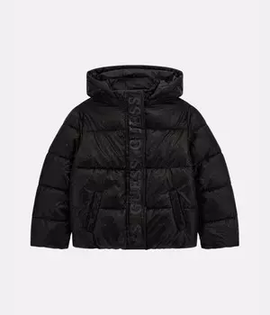 Куртка детская Guess с капюшоном блестящая, черный