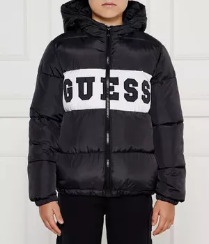 Куртка детская Guess стеганая с капюшоном и логотипом бренда, черный