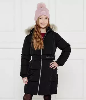 Куртка для девочки Calvin Klein Jeans с капюшоном и поясом, черный