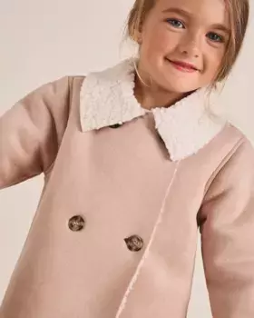 Куртка для девочки светлого макияжного цвета на подкладке из овчины Dadati, розовый