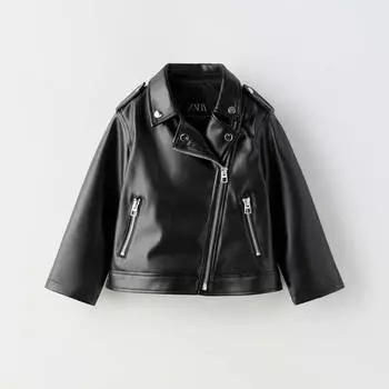 Куртка для девочки Zara Faux Leather, черный