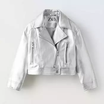 Куртка для девочки Zara Foil Biker, серебристый