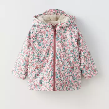 Куртка для девочки Zara Rubberised Floral, розовый