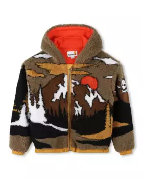 Куртка для мальчика с принтом, капюшоном и застежкой-молнией Timberland, бежевый