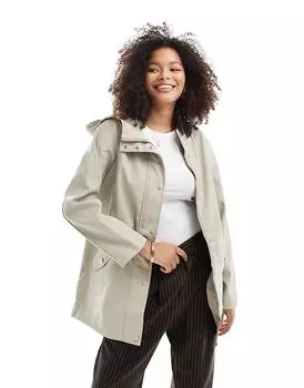 Куртка-дождевик с покрытием и капюшоном в каменном цвете Vero Moda
