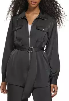 Куртка Drapey Zip Front Belted Calvin Klein, черный