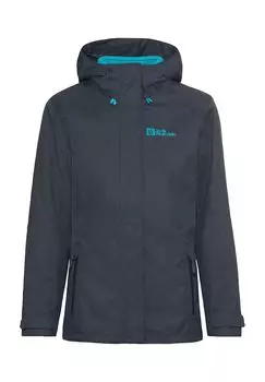 Куртка двойная, капюшон, воротник стойка, женская Jack Wolfskin, цвет Night Blue