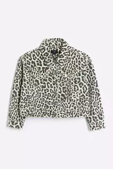 Куртка джинсовая из 100% хлопка с леопардовым принтом для девочек River Island, коричневый