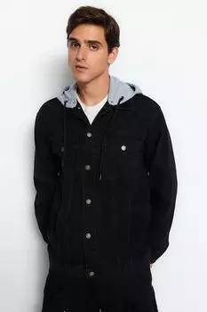 Куртка джинсовая мужская Trendyol с капюшоном, черный